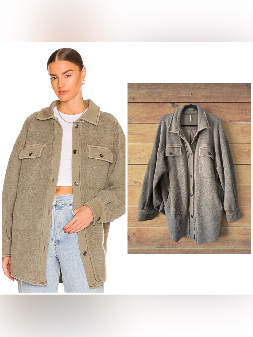 Free People x Revolve Ruby Distressed Teddy Jacket in Dirty Olive, XL